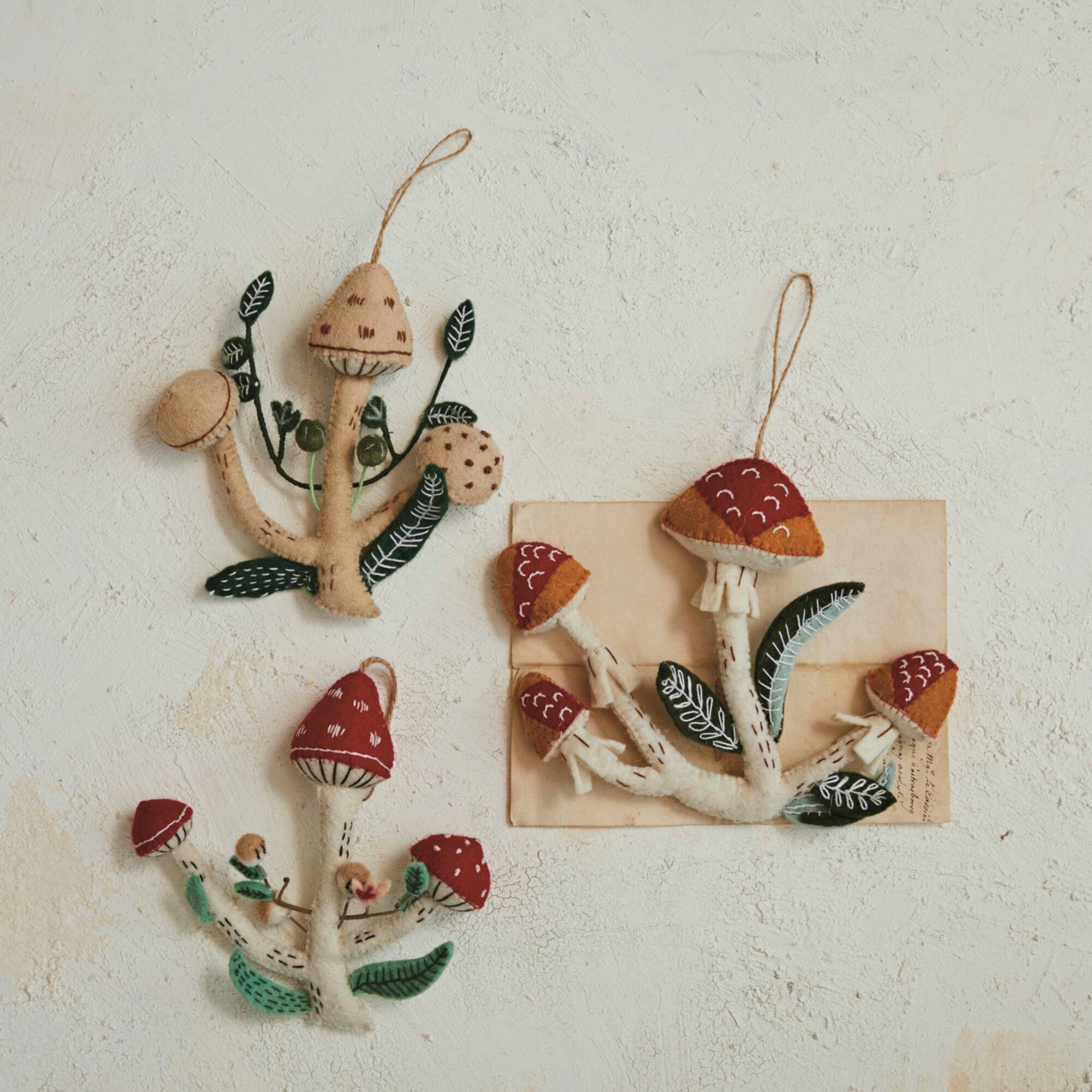 Hello Honey® 3 Pack 8" Mushroom Wool Felt Ornaments
